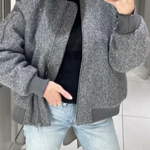 Stand Collar Loose Long Sleeve Ribbed Flight Jacket