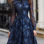 Satin Floral Dress With Sheer Chiffon Sleeves
