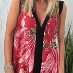 Vanna Unique Tropical Print Black Patchwork Detail A-line Maxi Dress
