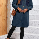 Blue Contrast Flap Pocket Single Breasted Teddy Coat