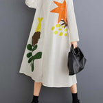 A-Line Long Sleeves Buttoned Pockets Printed Split-Joint Lapel Midi Dresses Shirt Dress
