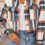 Lapel Pocket Fashion Casual Cropped Ladies Plaid Jacket