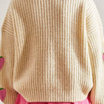 Sweet V-neck beige strawberry decorated cardigan sweater