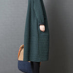 Loose Solid Color Split-Joint With Pocket Round-Neck Long Sleeves Midi Dress