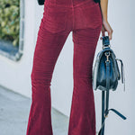 High Waist Slim Micro Corduroy Elastic Waist Lounge Pants