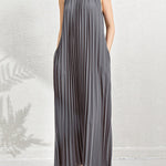 Loose Sleeveless Hollow Pleated Pockets Solid Color Halter-Neck Maxi Dresses