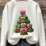 Women's Christmas Tree Art Print Flannel Sweatshirt