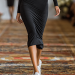 Women's Sports Cotton Blend Skinny Zipper Lapel Midi Dress