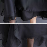 Loose Ruffle Sleeves Falbala Ruffled Solid Color Round-neck Midi Dresses