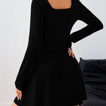 A-line High Waisted Pleated Solid Color Square-neck Mini Dresses