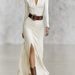 Women's Lapel Long Sleeve Waist-tightening Maxi Dress