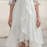 Floral Chiffon Midi Dress With Asymmetric Ruffle Skirt
