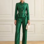 Column Skinny Pockets Solid Color Blazer Pants