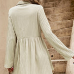 Textured Roll-Up Sleeve Button Front Dress