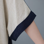 Half Sleeves Loose Contrast Color Round-Neck Midi Dresses