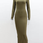 Bodycon Long Sleeves Solid Color Split-Joint Round-Neck Maxi Dresses