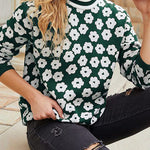 Mock Neck Floral Print Knitted Sweater Color Block Light Weight Sweater