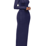 Bodycon Long Sleeves Solid Color High Neck Maxi Dresses