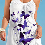 A-Line Loose Butterfly Print Pleated Spaghetti-Neck Mini Dresses