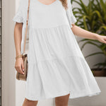 A-Line Flared Sleeves Pleated Pockets Ruffled Solid Color Split-Joint Round-Neck Mini Dresses