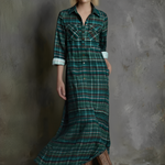 Women's Plaid Print Long-sleeved Shirt Maxi Dress