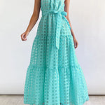 Loose Sleeveless Plaid Ribbed Stand Collar Maxi Dresses