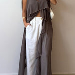 Solid Color V-neck Ruffled Irregular Loose Top