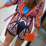 Seville Unique Printed Long Sleeve Shirt and Wrap Tie-up Mini Skirt Set