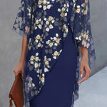 Chiffon Floral Print Crew Neck Casual Mini Dress