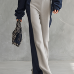 Casual Sportswear Patchwork One-shoulder Sweatshirt And Sweatpants Set