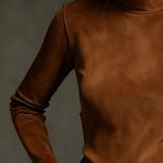 Long Sleeves Solid Color Split-Joint Mock Neck T-Shirts Tops