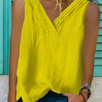 Women's V-Neck Hem Split Sleeveless Shirt