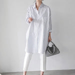Urban Loose Solid Color Striped Lapel Blouse Top