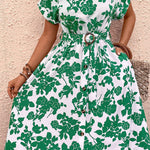 Green Leaf High Waist Belt Dress