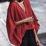 Loose Batwing Sleeves Solid Color V-Neck Blouses&Shirts Tops