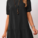 Solid Color Loose Waist Cotton Linen Round Neck Dress