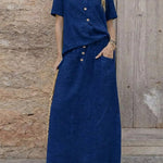 Women'S Casual Solid Color Cotton And Linen Loose Dress Two-Piece Set