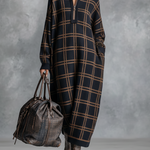 Women's Loose Plaid Zipper Neck Knitted Maxi Dress
