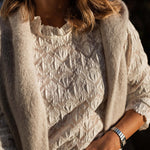 High collar hollow ruffle top shirt