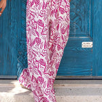 Printed trousers Wide-leg pants Diagonal pocket casual pants