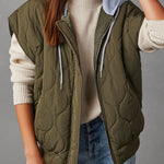 Fall and Forever Zipper Pocket Hooded Quilted Cotton Vest