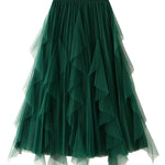 High-waisted ruffled patchwork mesh skirt