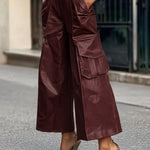 Loose Wide Leg Pleated Pockets Solid Color Split-Joint Pants Trousers