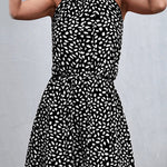 A-Line High Waisted Elasticity Leaves Print Pleated Halter-Neck Mini Dresses
