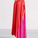 High Waisted Loose Asymmetric Contrast Color Split-Joint One-shoulder Maxi Dresses