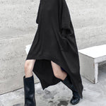Batwing Sleeves High-Low Pockets Solid Color High-Neck Midi Dresses Sweater Dresses