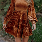 Casual Daily Ruffle Velvet O Neck A Line Dresses(4 Colors)
