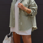 Stylish Lapel Long Sleeve Ripped Denim Jacket