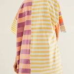 Mid-length Sleeve Lapel Contrast Striped Loose Casual Dress
