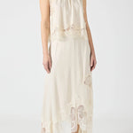 Modern Muse Satin Lace Trim Pleated Neck Top and A-line Irregular Slit Skirt Set